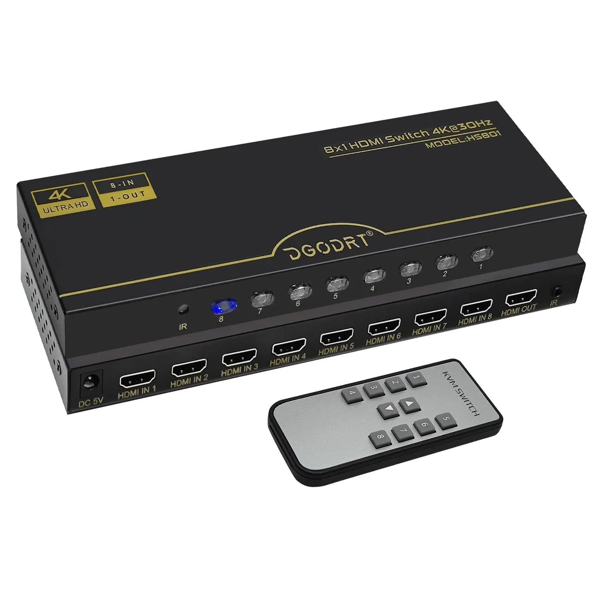 Vszerda Vszerda HS801-T 8×1 HDMI video switch 4K 30Hz IR remote — product photo
