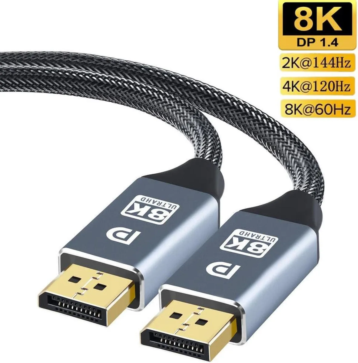 Aomoproing Aomoproing DisplayPort cable 10 ft 8K 60Hz 4K 144Hz 2K 240Hz 32.4 Gbps Gray — product photo