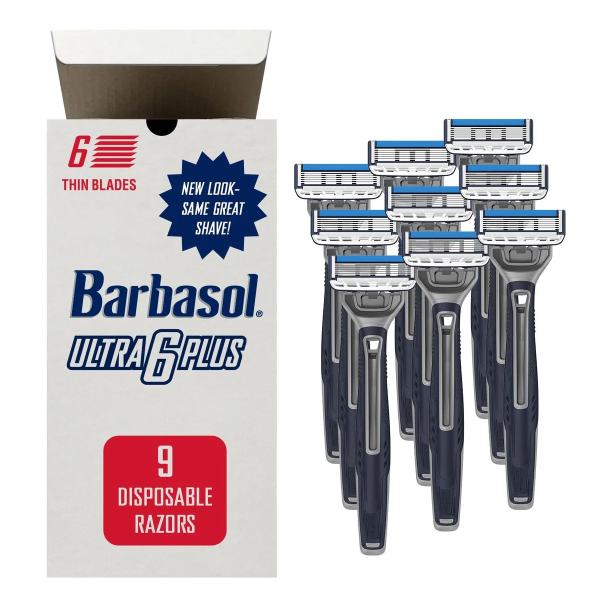 Three packs of disposable razors with pivoting heads and lubricating strips