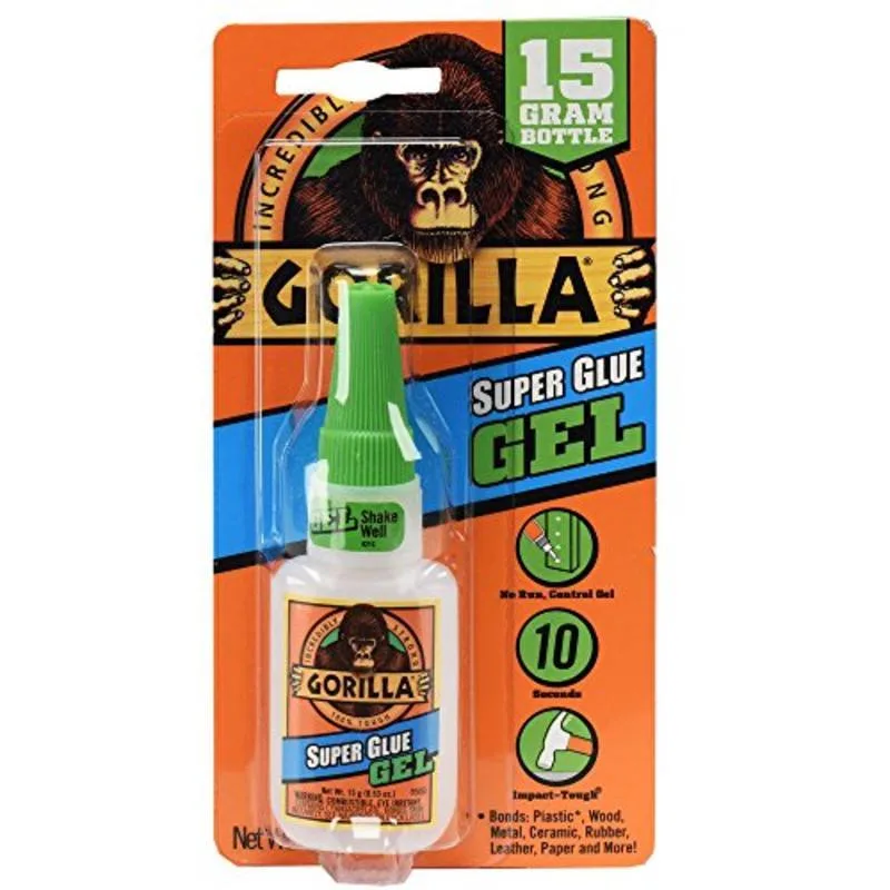 Small clear tube of Gorilla Super Glue Gel, 0.53 oz, gel formula with anti-clog cap