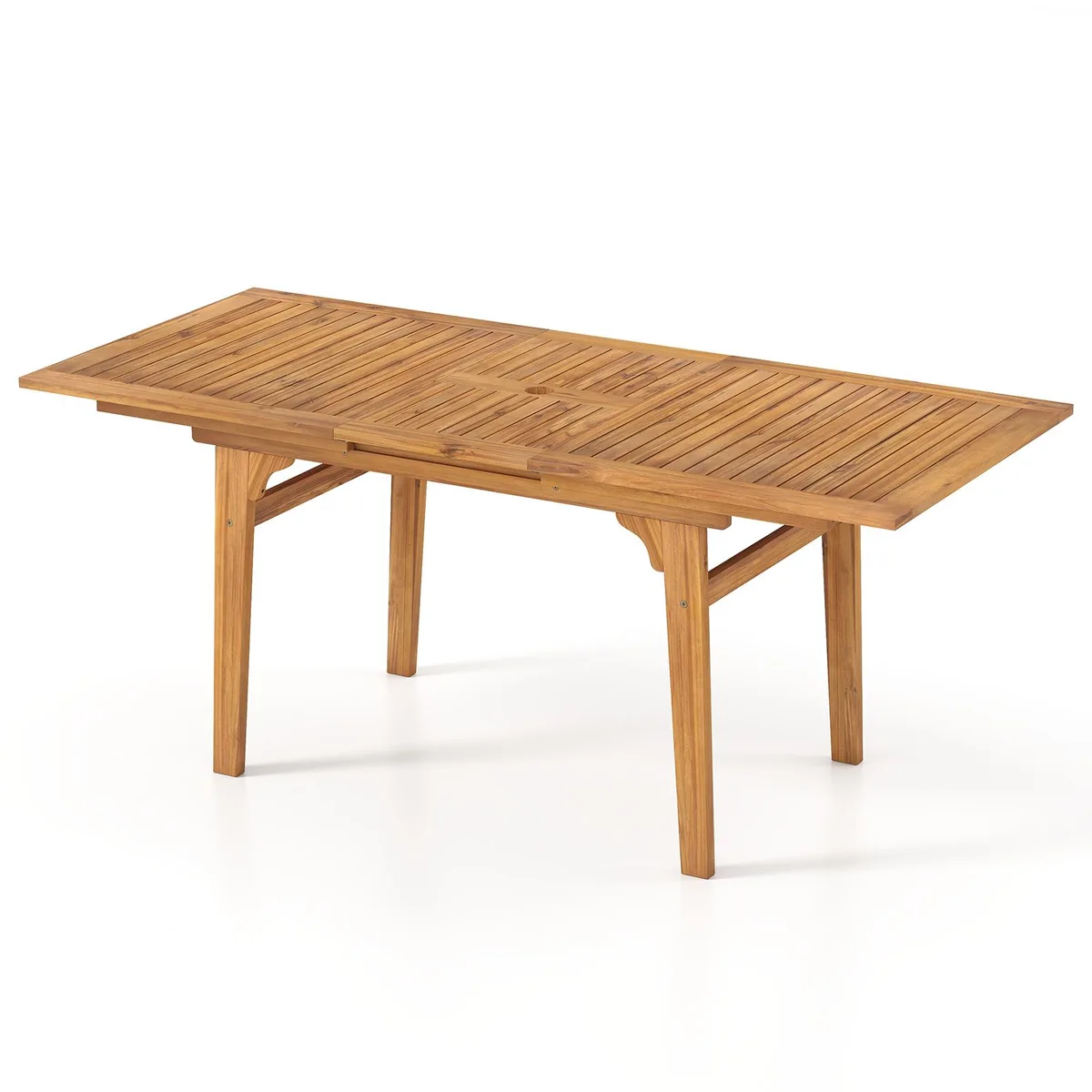 SlickBlue SlickBlue Patio Dining Table Expandable 55-71" Natural Acacia Umbrella Hole — product photo