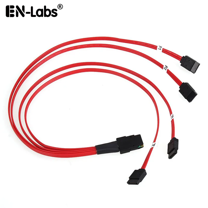 EN-Labs EN-Labs SFF8087TOSATA05RD Mini SAS SFF-8087 to 4 SATA Cable 1.64ft Red — product photo