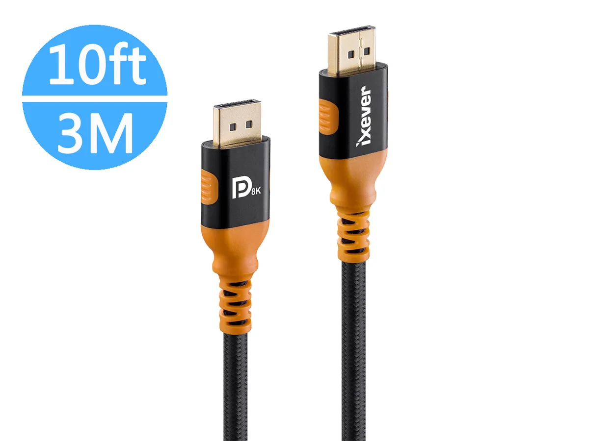 iXever iXever DP14C3M displayport cable 10ft 3m 8K@60Hz 4K@144Hz HBR3 32.4Gbps — product photo