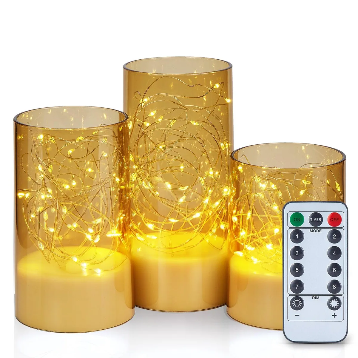 Image Image 3PCS Acrylic Shell Pillar LED Candles Gold — product photo