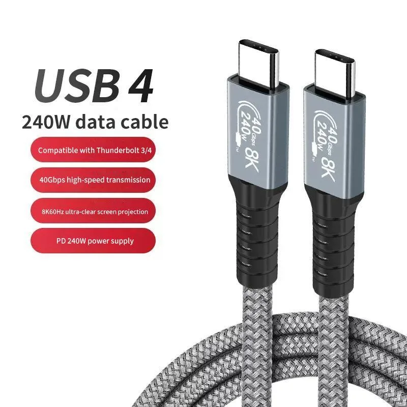 WRIARICH WRIARICH USB4 Cable Thunderbolt 4 Certified 1.5 ft 240W 40Gbps 8K 60Hz Grey — product photo