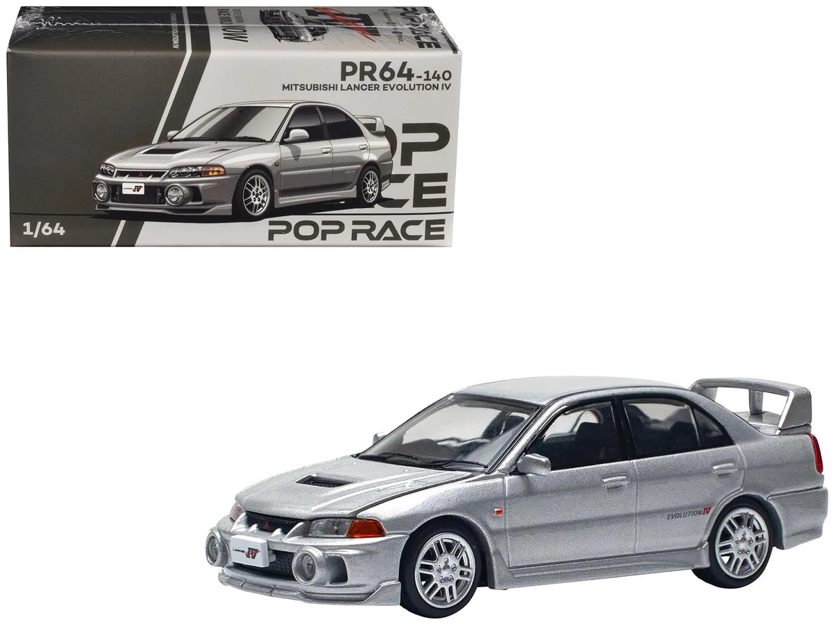 Pop Race Pop Race Mitsubishi Lancer Evolution IV RHD Steel Silver Metallic 1/64 Diecast Car — product photo