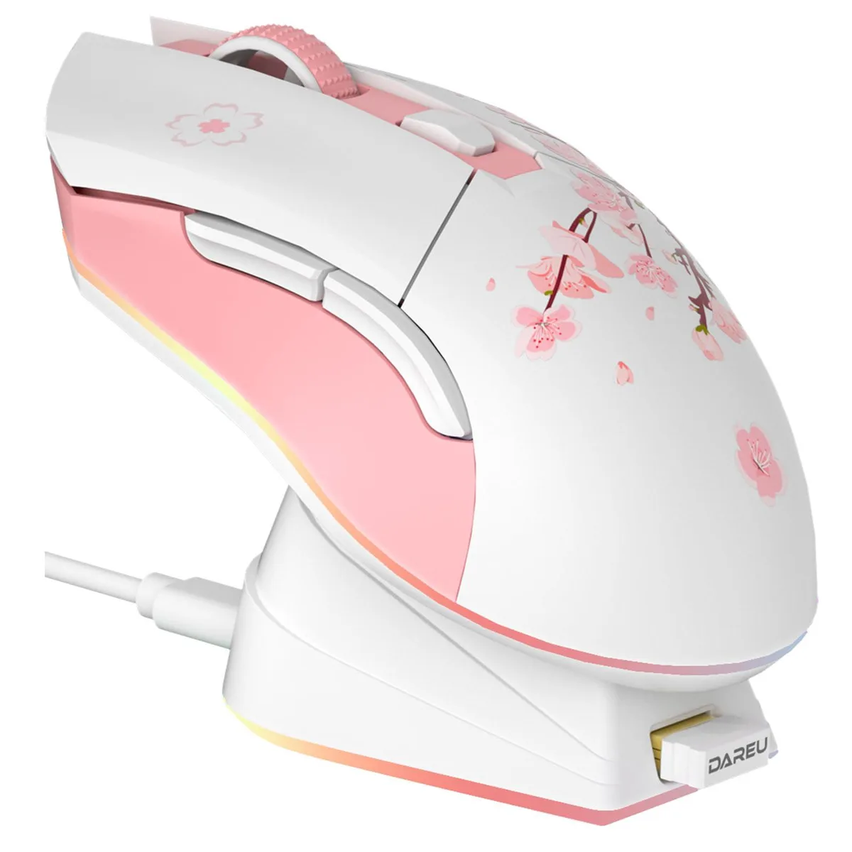  DAREU EM901 Sakura Pink Wireless Gaming Mouse with Charging Dock — product photo