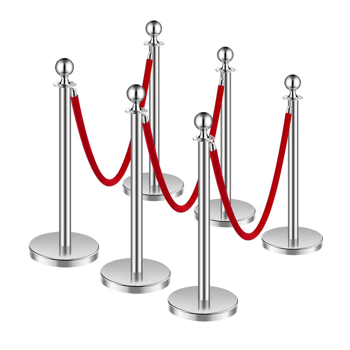 VEVOR VEVOR Stanchions &amp; Velvet Ropes 6 Pcs, 3 Red Ropes, 1.5 m, Stainless Steel Posts, 320 x 890 mm — product photo