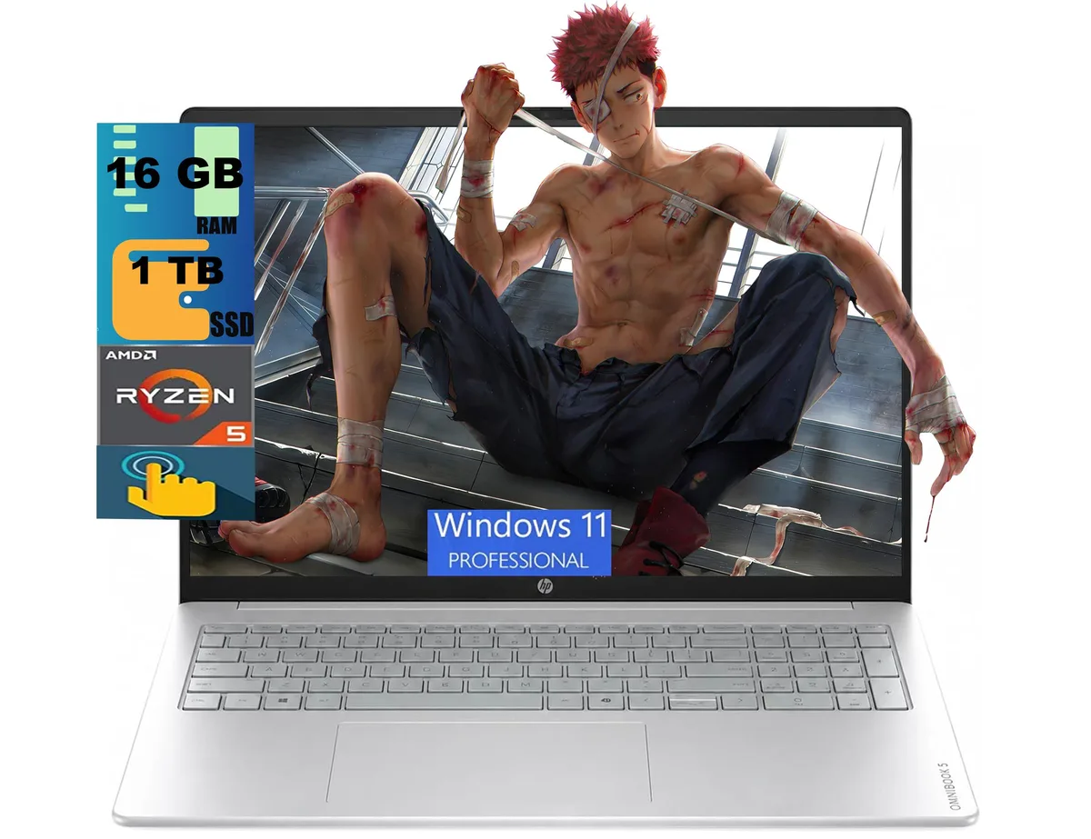 HP HP OmniBook 3 16 laptop AMD Ryzen 5 40 16GB DDR5 1TB SSD 16.0" WUXGA touchscreen Silver — product photo