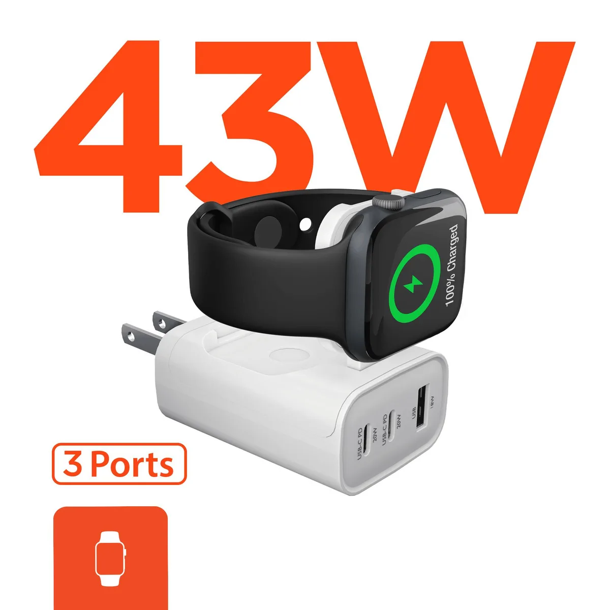 HyperGear HyperGear SpeedBoost 43W 3-Port Wall Charger White — product photo