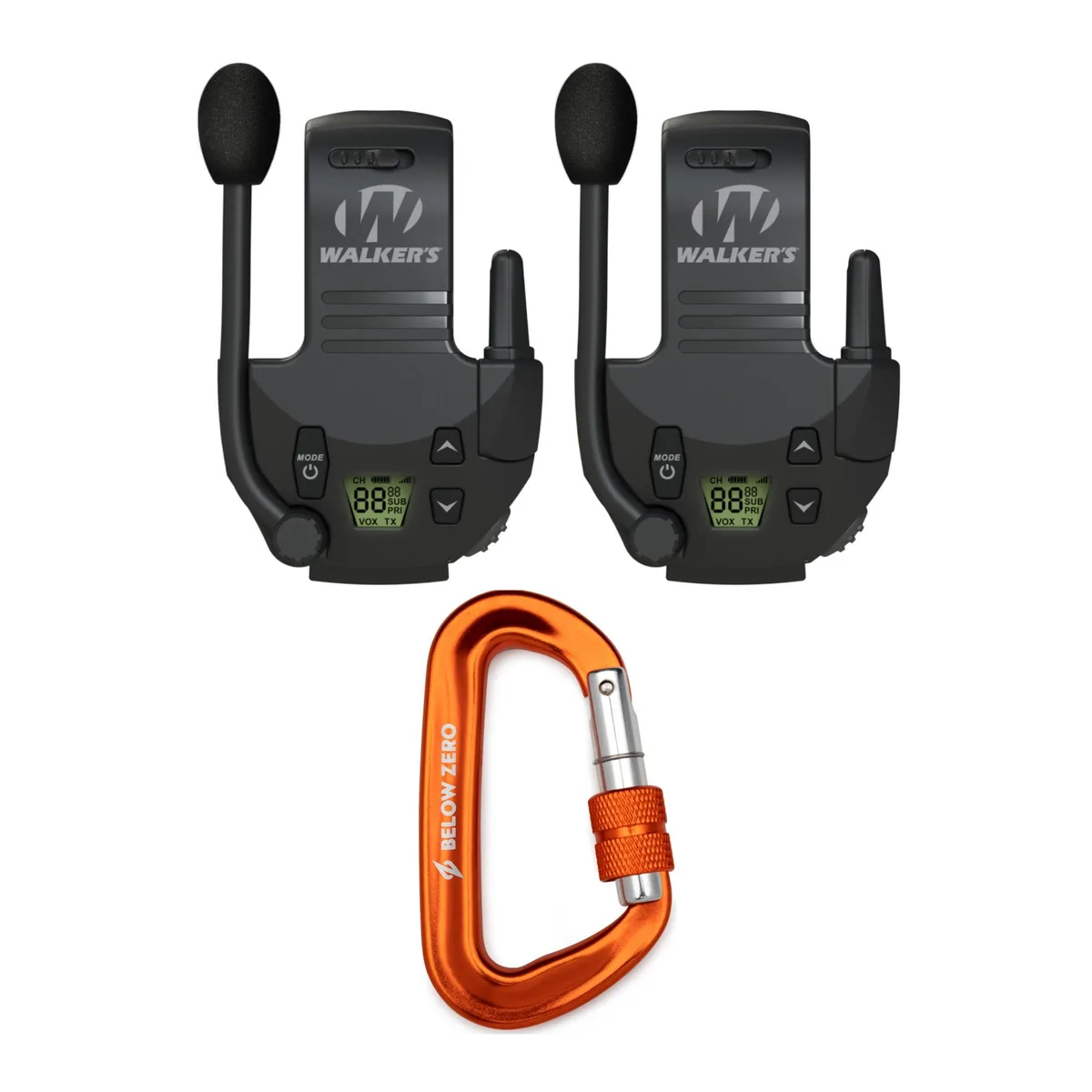 Walkers Walkers Razor Walkie Talkie Attachment 22 Ch 99 Sub Ch 2-3 Mile Range 2-Pack Carabiner Paintball Accessory — product photo