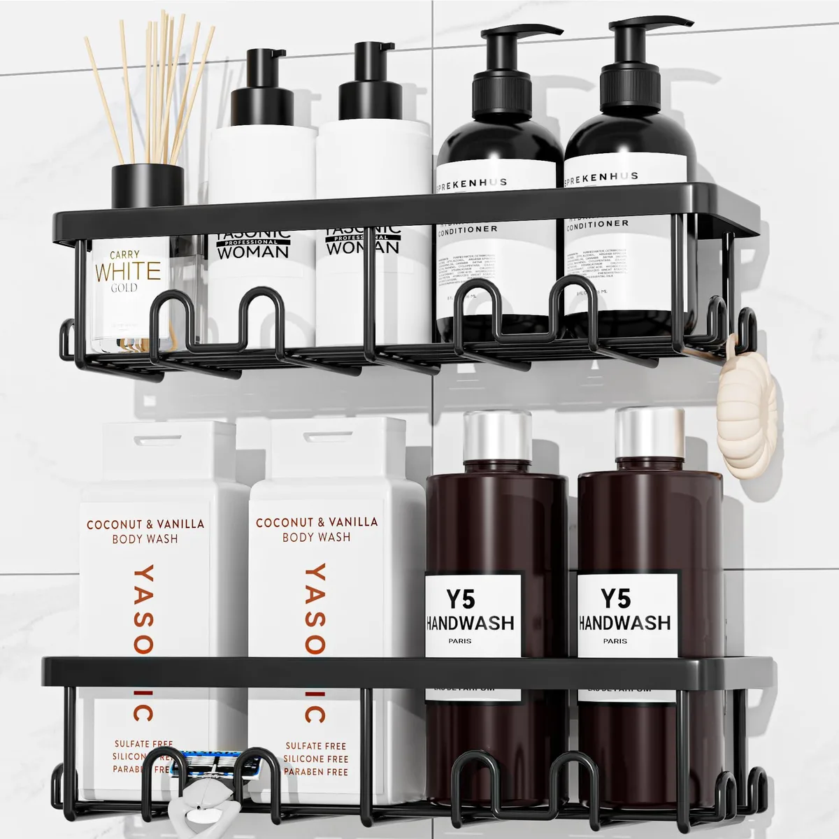 Shower Caddy Adhesive 2 Pack Black 304 Stainless Steel — product photo