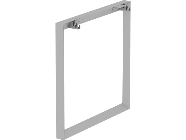 Silver metal desk-height side leg frame with wide base and adjustable leveling feet