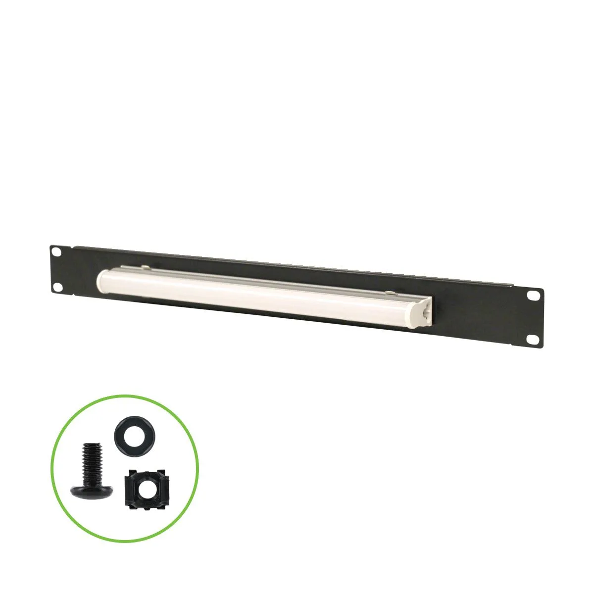 Black 1U steel panel with fluorescent light for 19 inch rack