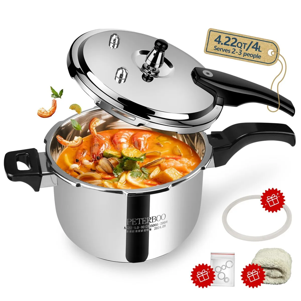  Hestroney JIEBAO pressure cooker 4.22 quarts Stainless Steel Glossy — product photo