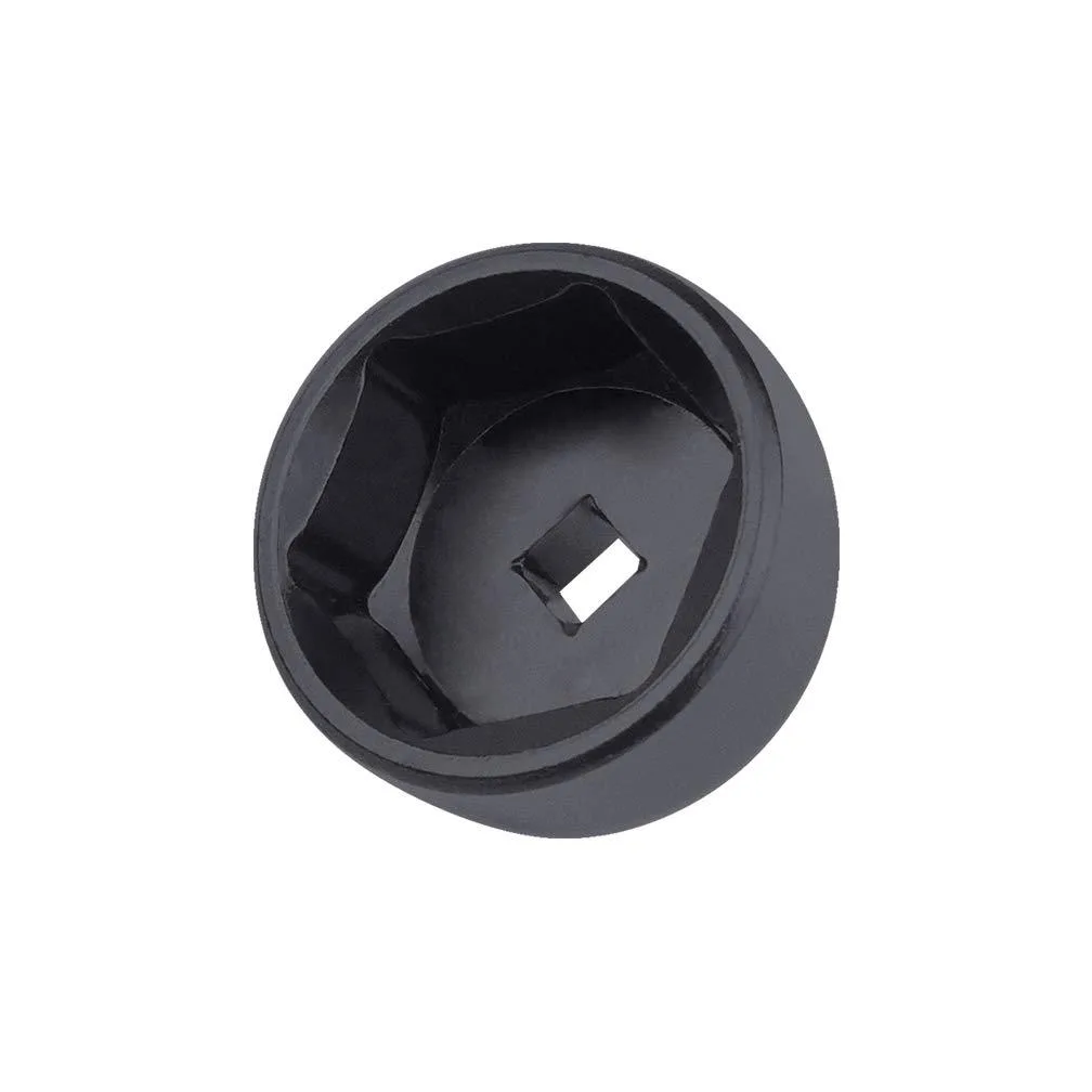 Black matte-chrome 27 mm 6-point low-profile oil filter wrench with 3/8" drive socket