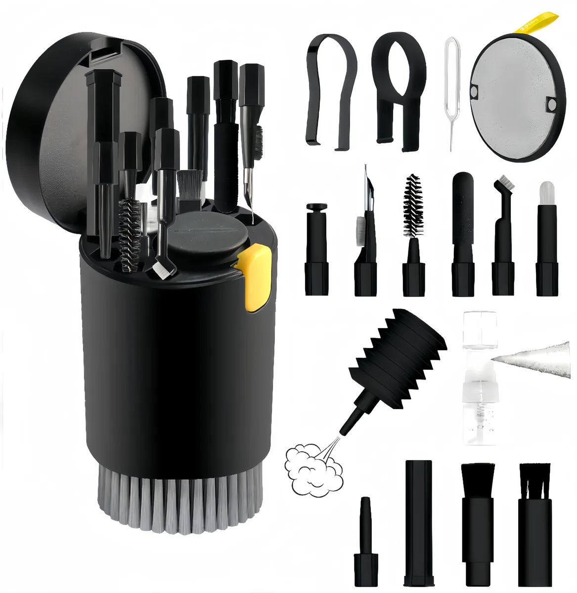 Compact 20-in-1 electronics cleaning kit in a portable case