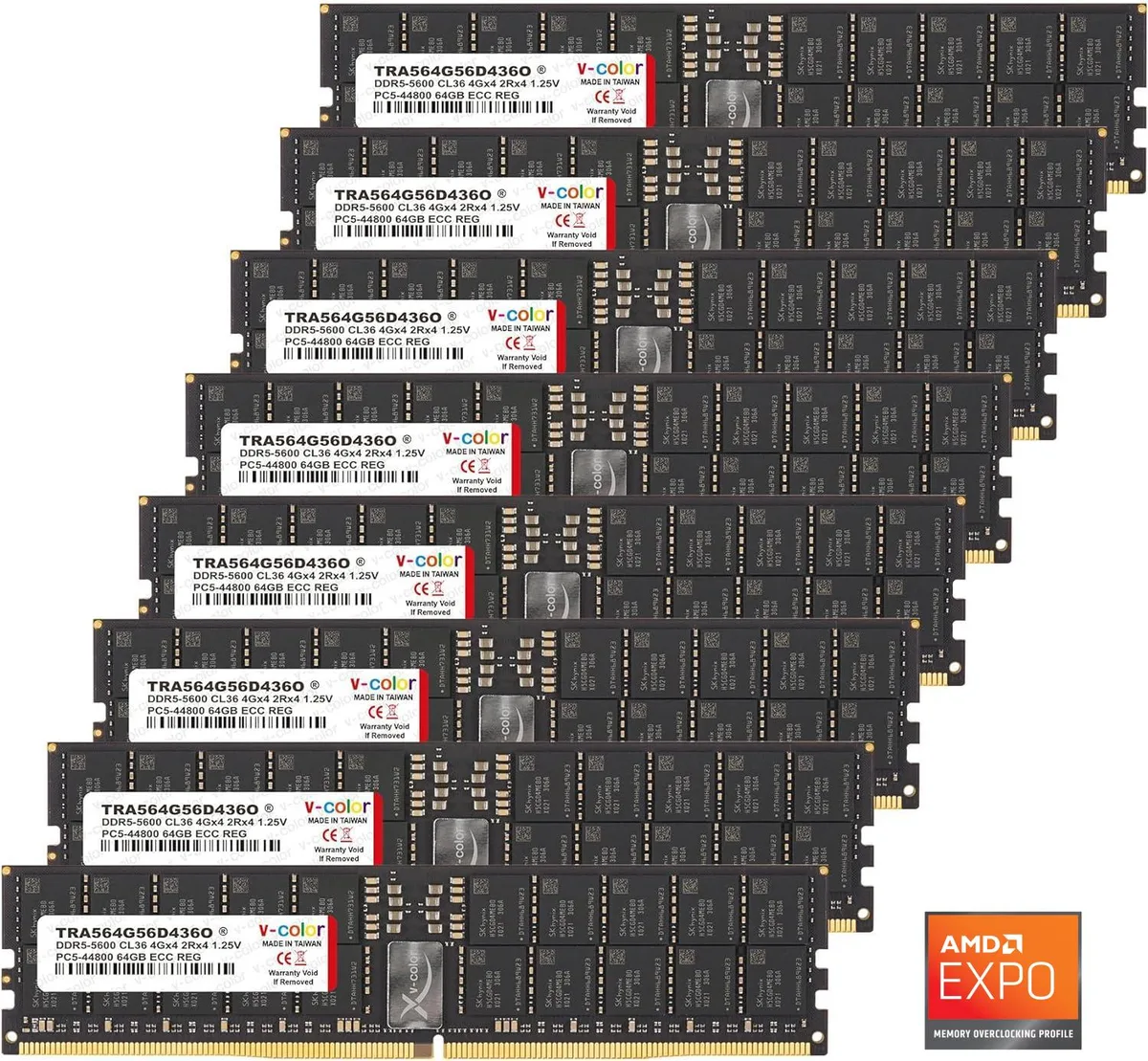 V-color V-color WRX90 OC R-DIMM 512GB (8×64GB) DDR5 5600 CL36 1.25V ECC Registered 2Rx4 AMD EXPO — product photo