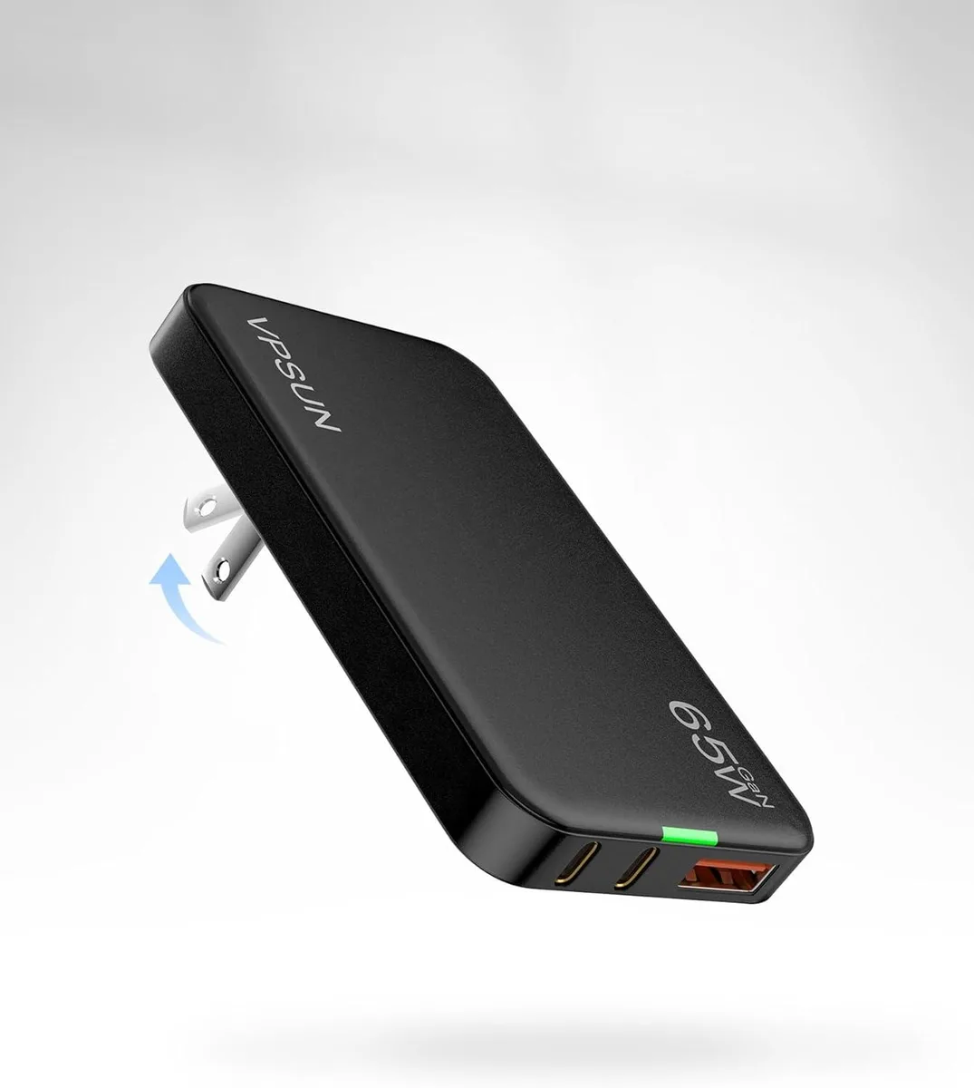 ONITOON ONITOON 65W GaN USB-C Wall Charger 3 Port Ultra Thin Flat Foldable Black — product photo