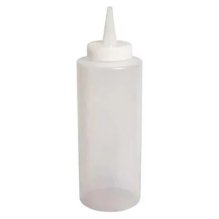 Twelve clear plastic squeeze bottles, eight fluid ounces each