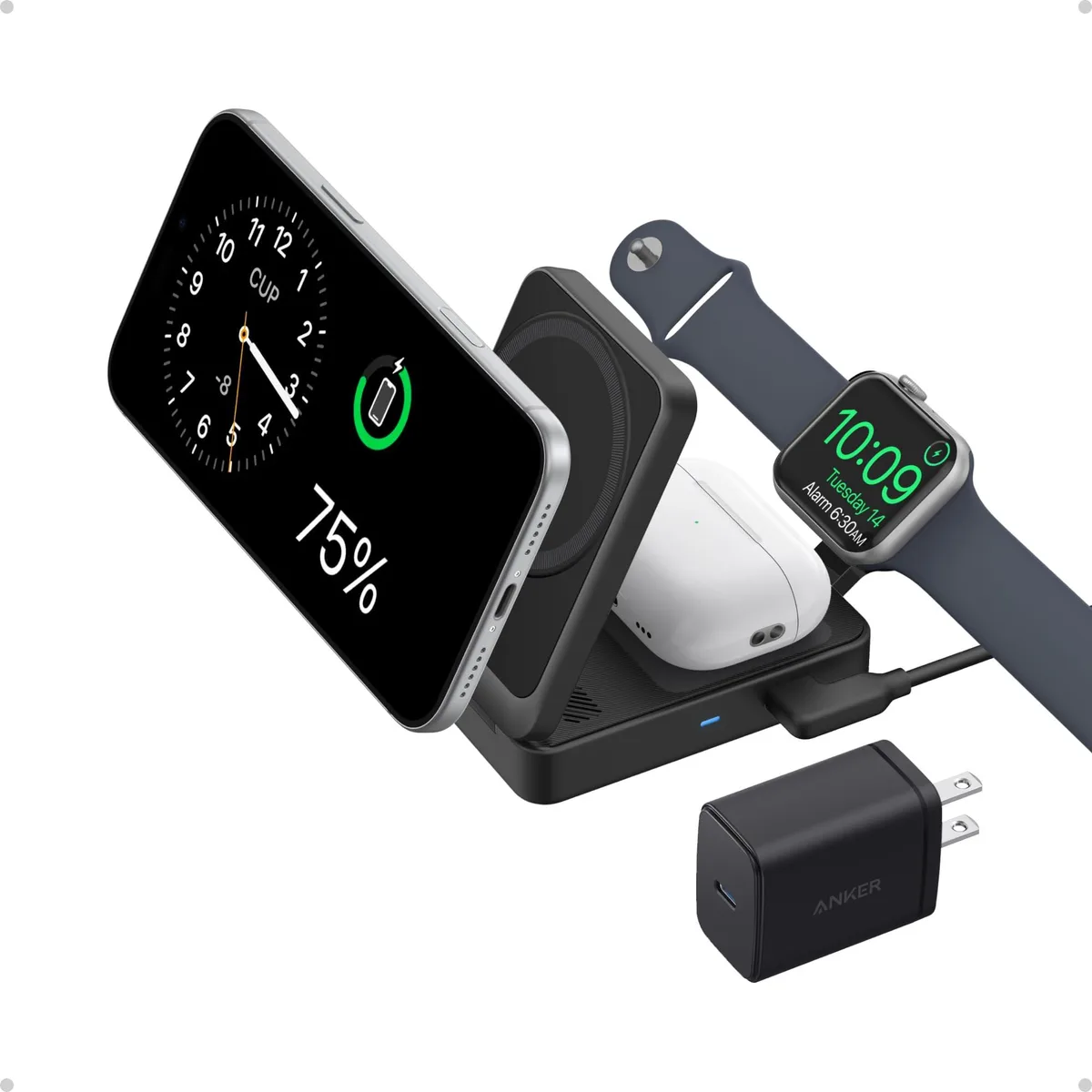  Anker MagGo A2557 3-in-1 Qi2 15W Foldable Charger Black — product photo