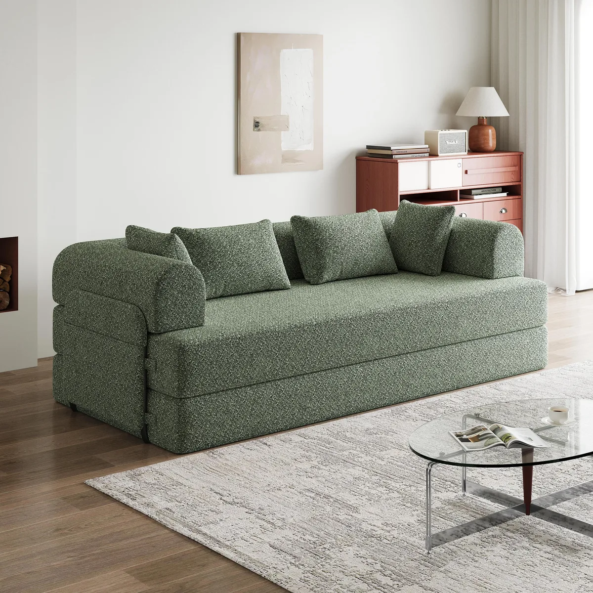 tuphen tuphen 78.7-Inch Convertible Sleeper Sofa Green Chenille — product photo