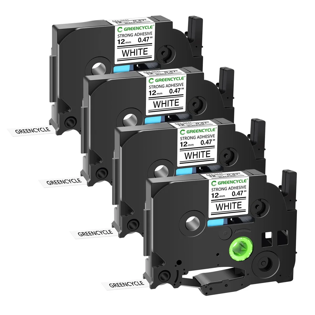 GREENCYCLE GREENCYCLE TZe-S231 12mm Black on White Laminated Tape 4 Pack — product photo