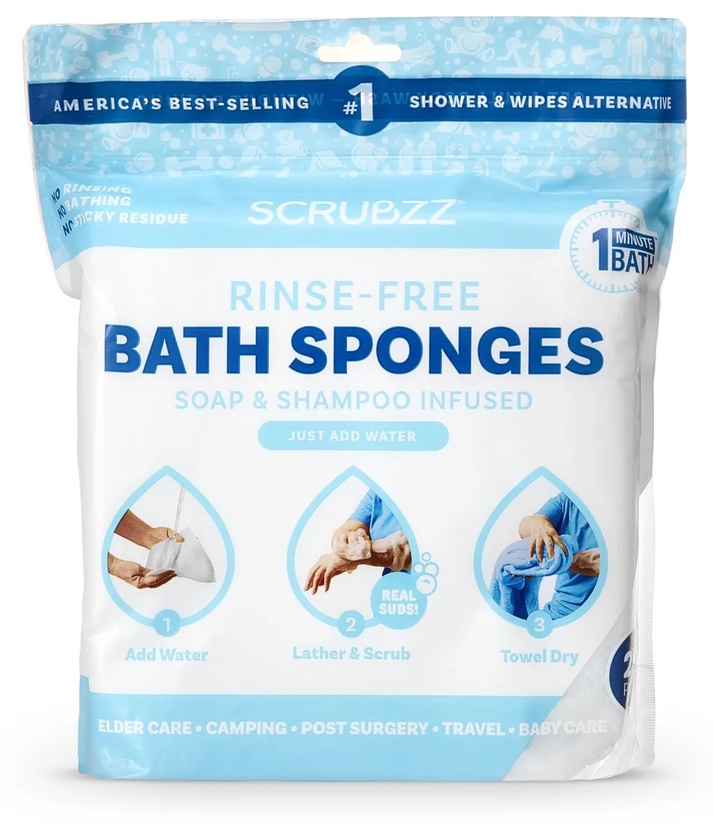 White resealable pack of 25 dry sponge wipes