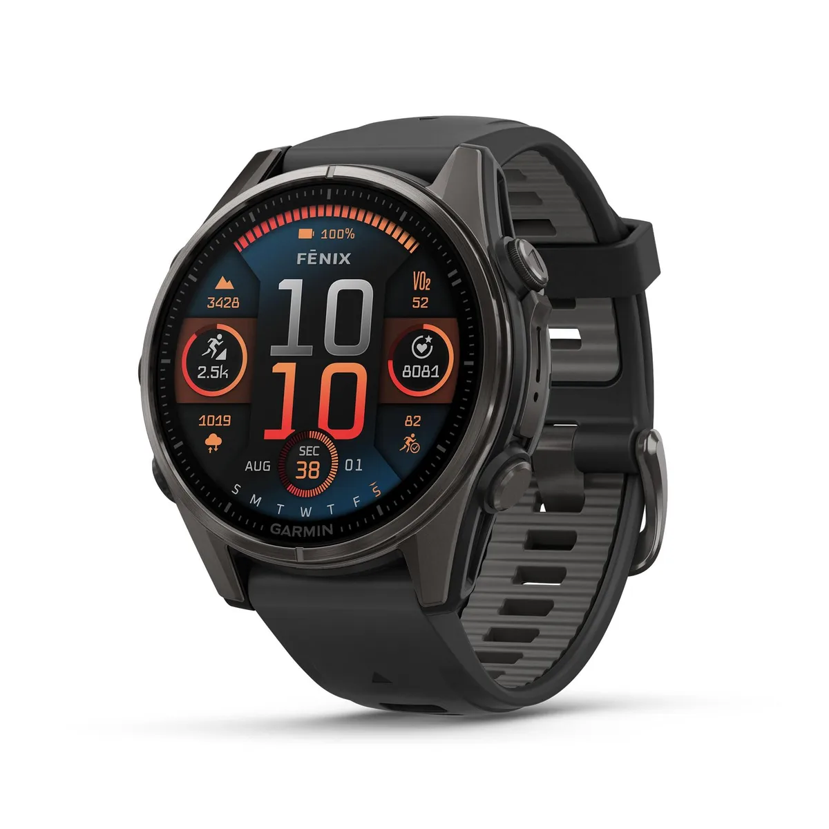 Garmin Garmin fēnix 8 43mm AMOLED Sapphire Carbon Gray DLC Titanium Pebble Gray Band — product photo