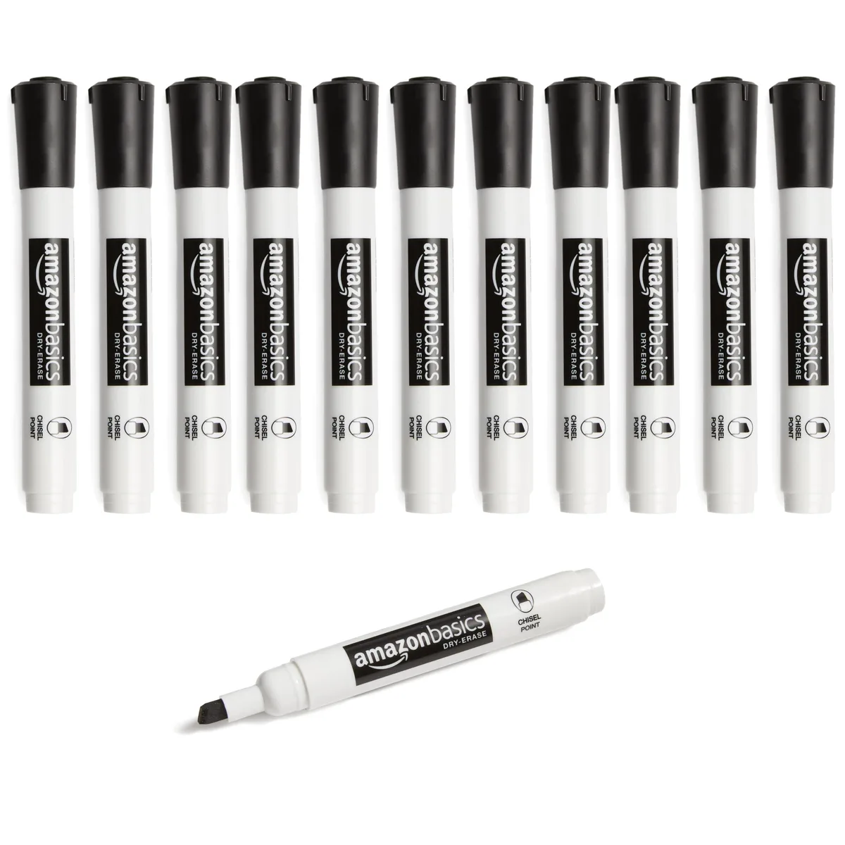 Box of twelve black dry-erase markers with chisel tips