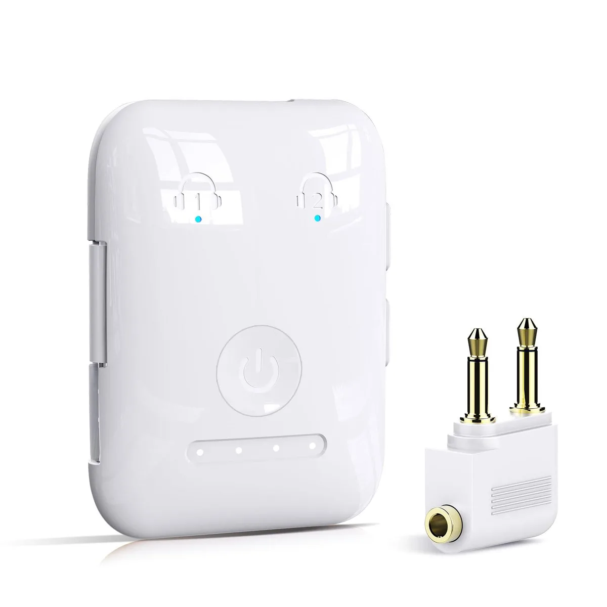 Small white rectangular Bluetooth 5.4 audio transmitter with rounded edges, smooth matte finish