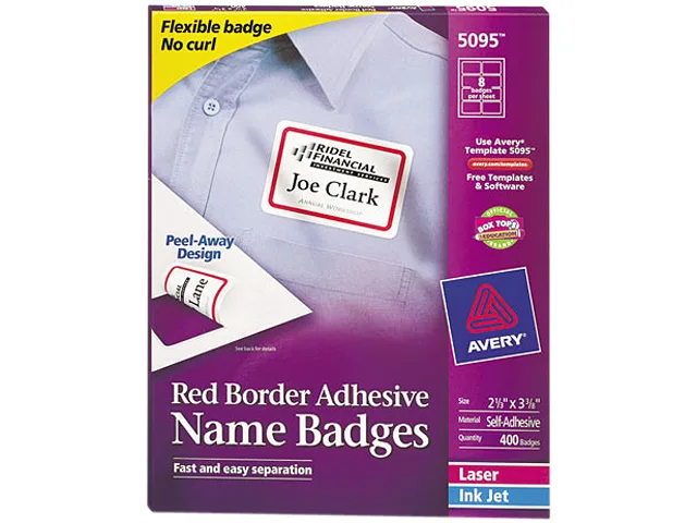 Avery Avery 5095 Red Border Name Badge Labels 2.33" x 3.38" 400/Box — product photo