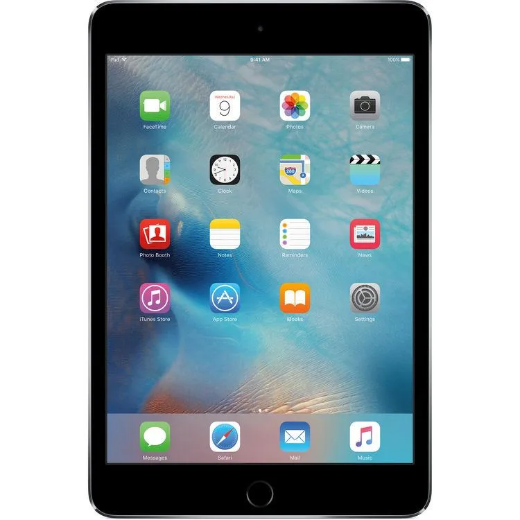 Space Gray aluminum iPad Mini 4 tablet with 7.9 inch Retina display