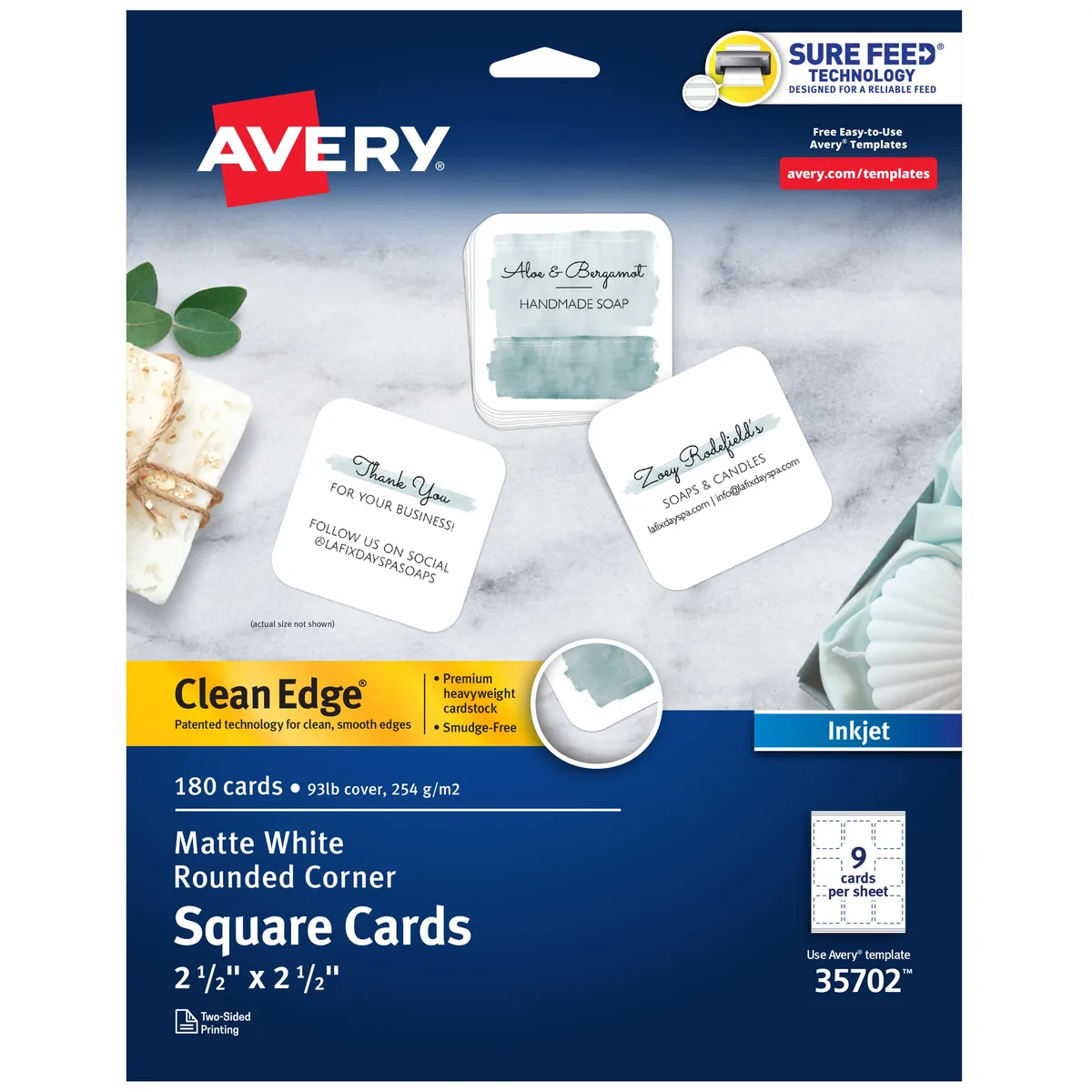 Pack of 180 white square cards with rounded corners, matte finish
