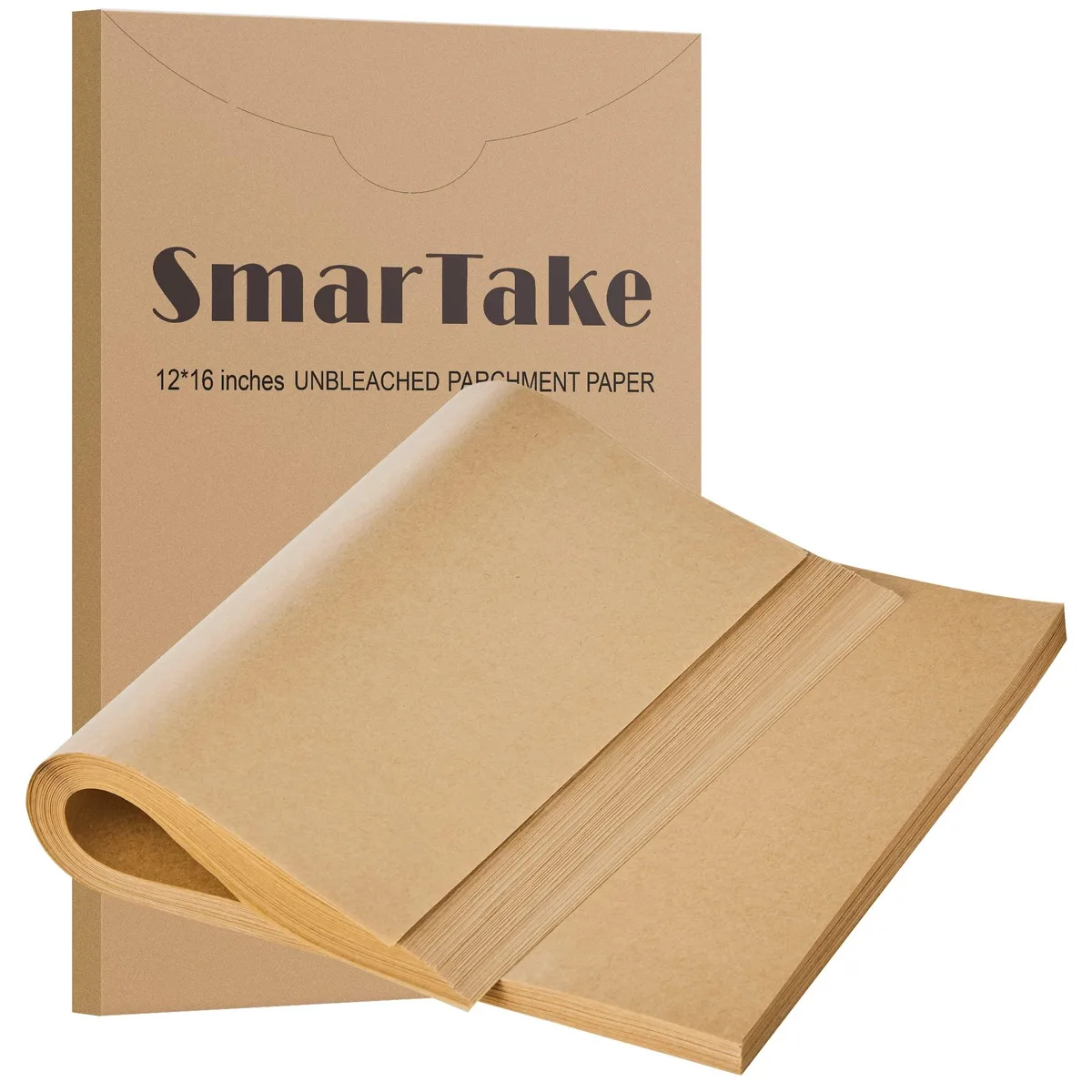 Stack of 200 unbleached parchment sheets in rectangular box