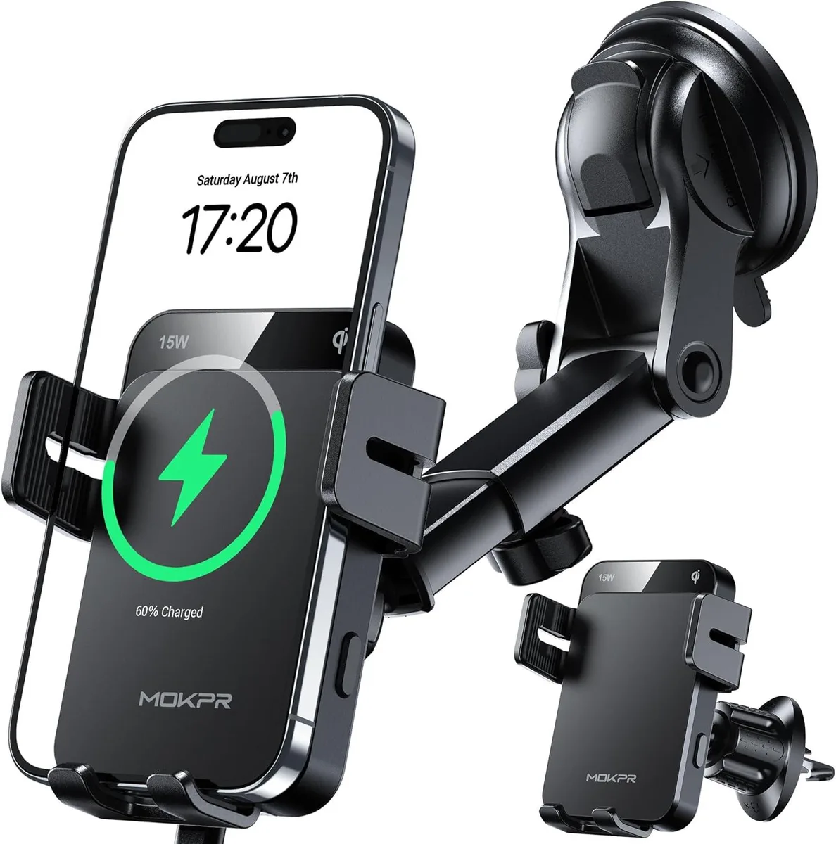 FLEANE FLEANE Wireless Car Charger 15W Auto-Clamping Dash Windshield Air Vent Mount — product photo