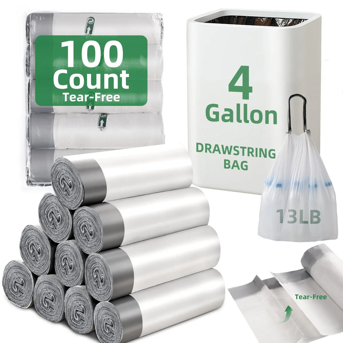 XLHOMO IZ2539WHZ100 4 Gallon Trash Bags 100 Count — product photo