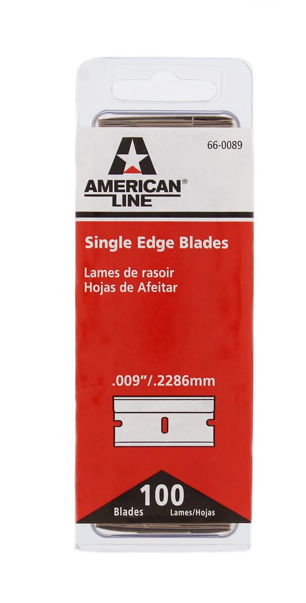 A rectangular cardboard box containing one hundred single-edge razor blades, labelled number nine, with a matte finish
