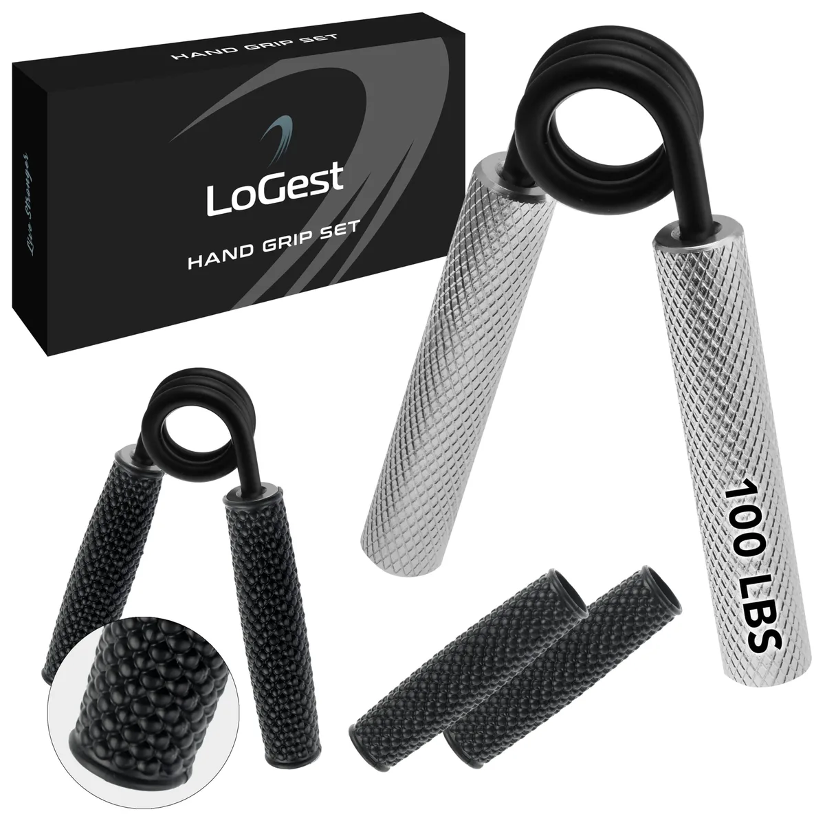 Silver metal hand gripper with aluminium handles, model 2525