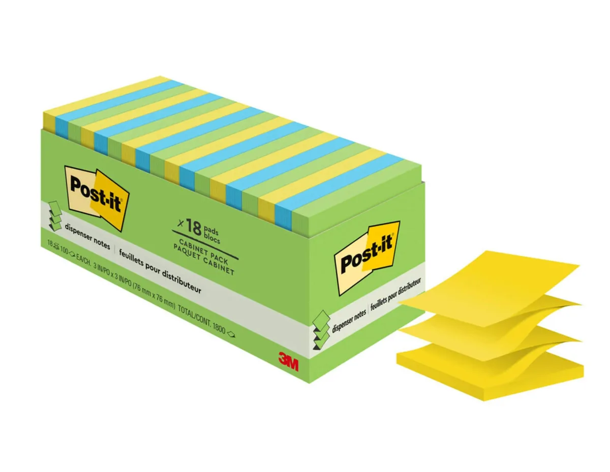 Eighteen square pop-up note pads in citron, limeade and blue paradise colours