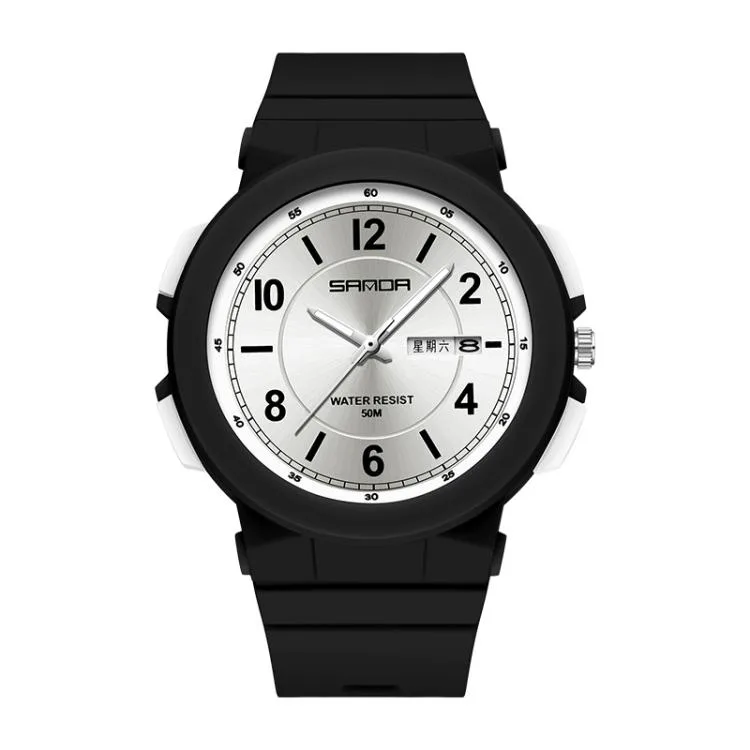 allentian allentian 6097 TPU Strap Dual Calendar Waterproof Watch Black White — product photo