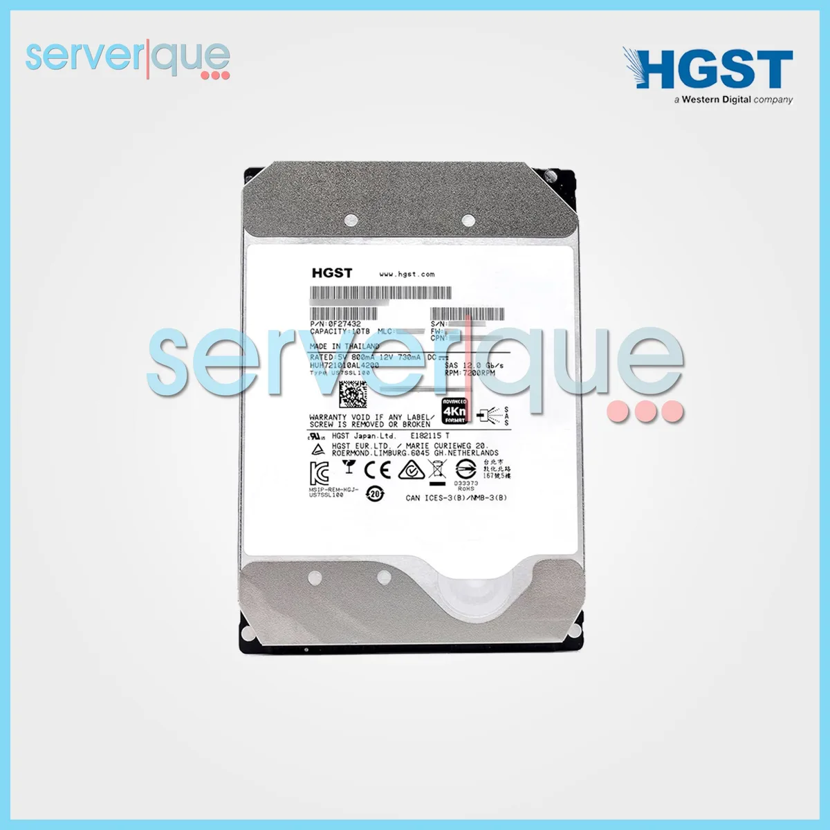 HGST HGST HUH721010AL4200 Ultrastar 10TB 7.2K 12Gbps 3.5" SAS internal hard drive — product photo