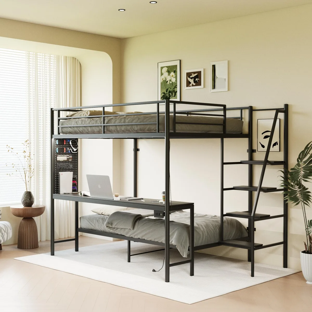 tuphen tuphen Black Full Size Bunk Bed Twin LED Charging Station — product photo