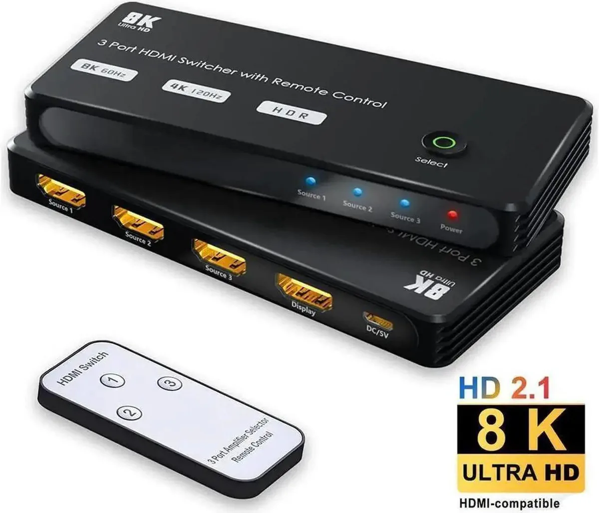 SMUGDESK SMUGDESK 3 in 1 Out HDMI 2.1 Switch with IR Remote — product photo
