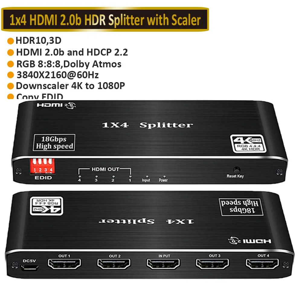 ESTONE ESTONE OZF3 1×4 HDMI Splitter 4K 60Hz HDR10 HDCP 2.2 18Gbps — product photo