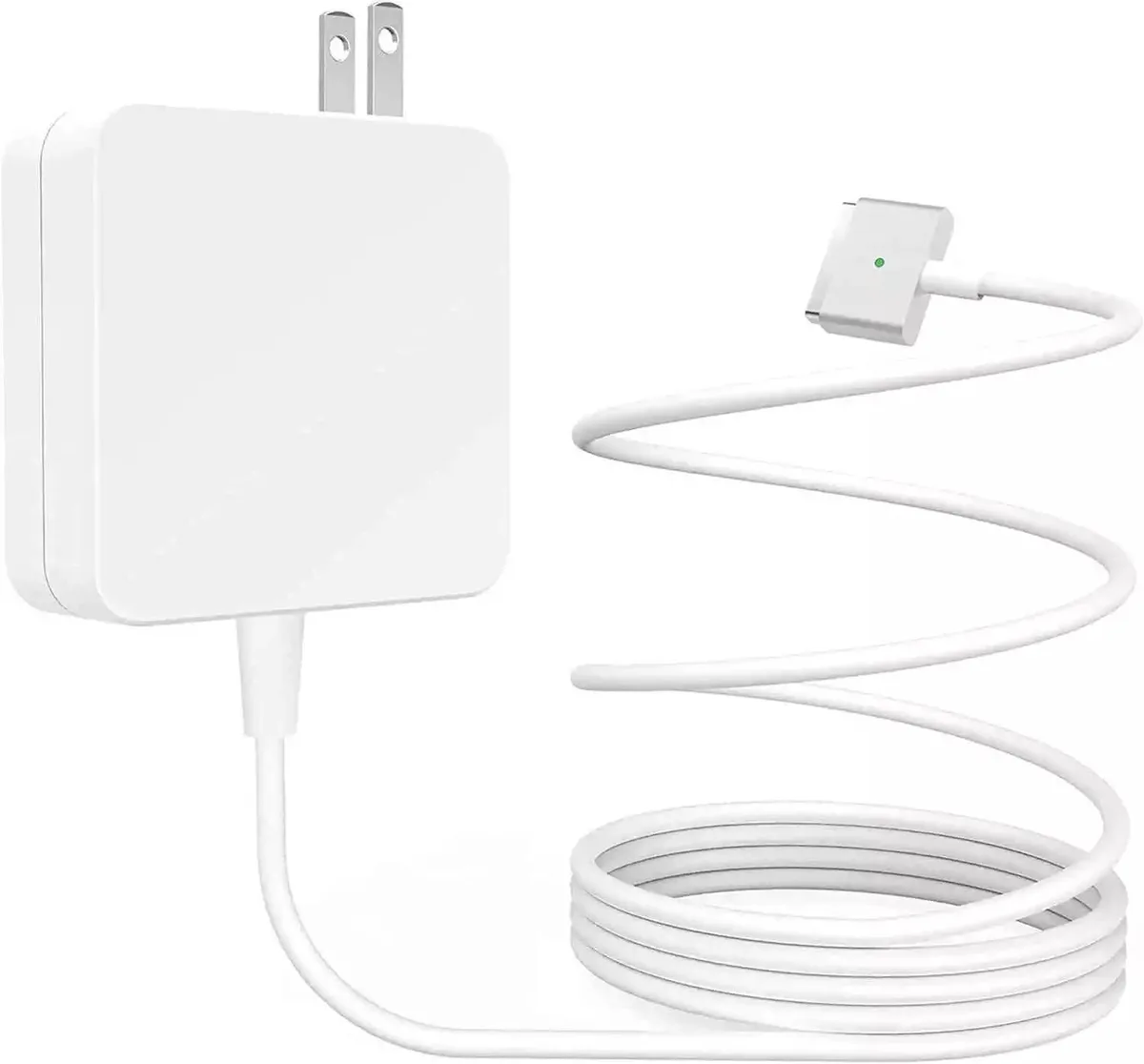 White rectangular 60W MagSafe T-tip power adapter with six-foot cable