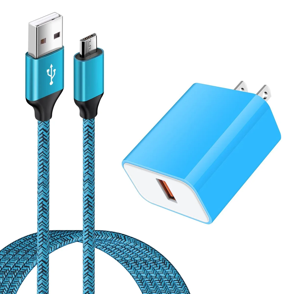 No Sew No Sew BP1908-QC 18W QC3.0 USB charger blue 6ft micro USB cable — product photo