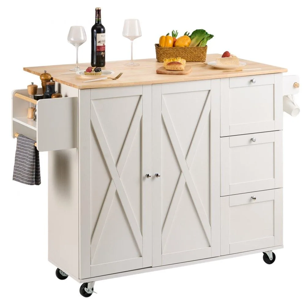 VEVOR VEVOR Kitchen Island Cart 45.3" White Solid Wood Top — product photo