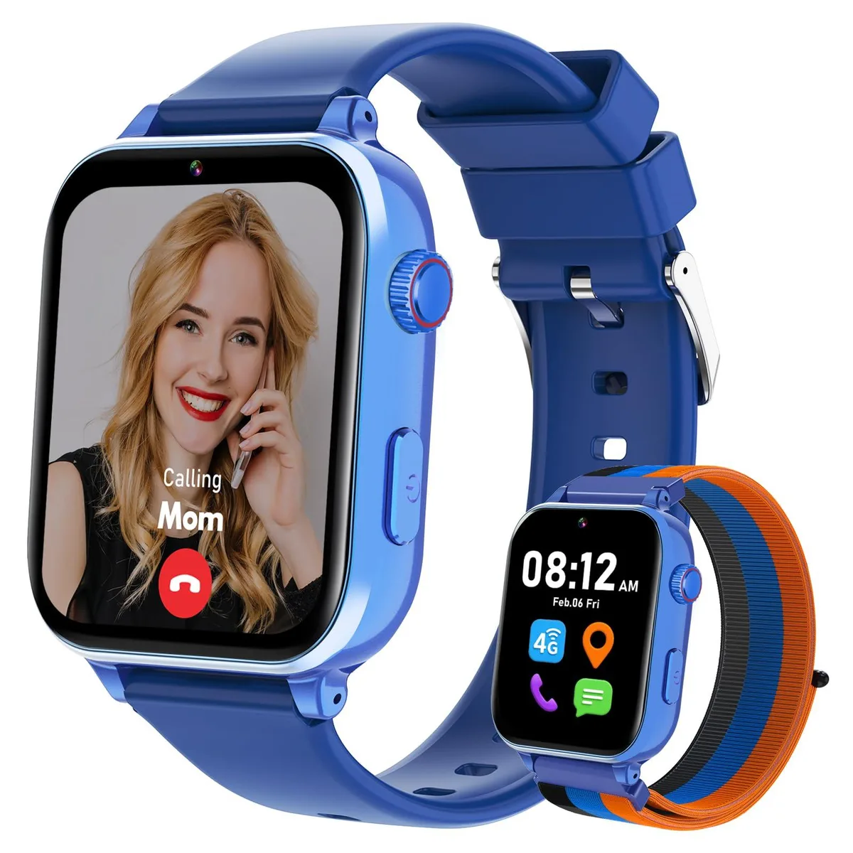 Black rectangular smartwatch with rounded corners, 1.04" AMOLED screen, thick strap