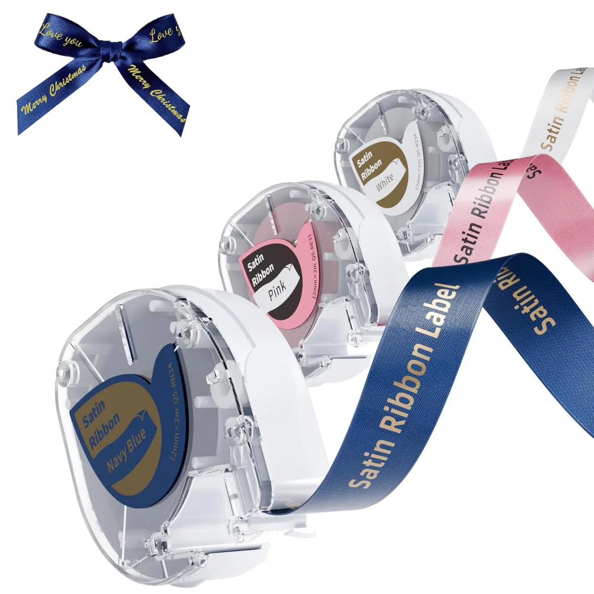  Phomemo P12 Satin Ribbon Label Tape 3 Pack Gold on Navy Blue 12mm x 2m — product photo